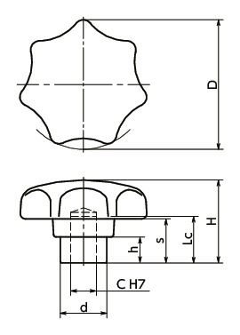 KTR-PF七角形旋钮寸法図