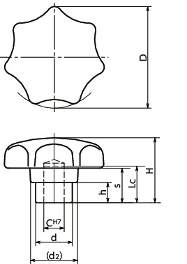 KTR七角形旋钮寸法図
