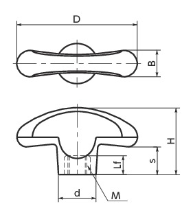 KUWF翼形塑料旋钮寸法図