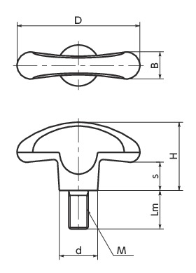KUWMS翼形塑料旋钮寸法図