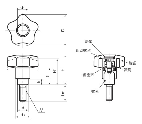 KXMS夹紧旋钮寸法図