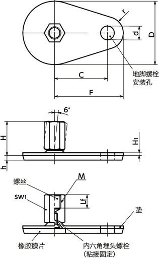 FEAFS-D3-X调平调节器（内螺纹） - 地脚螺栓固定型 - 带橡胶膜片（粘接）寸法図