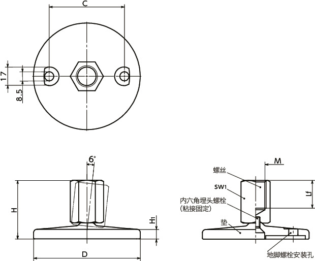 FHAFS-D0-X调平调节器（内螺纹） - 地脚螺栓固定型寸法図