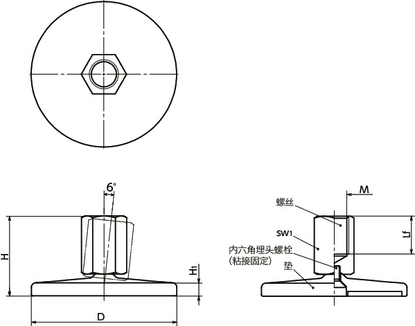 FHFS-D0-X调平调节器（内螺纹）寸法図