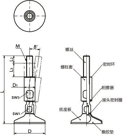 FKRMS-W-HD调平调节器（外螺纹） - 卫生型设计寸法図