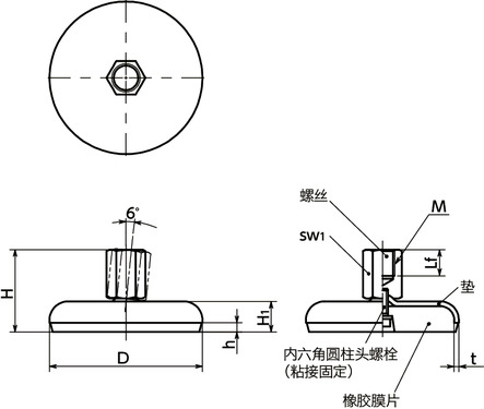 FNF-A1-X调平调节器（内螺纹） - 带橡胶膜片（黑）寸法図