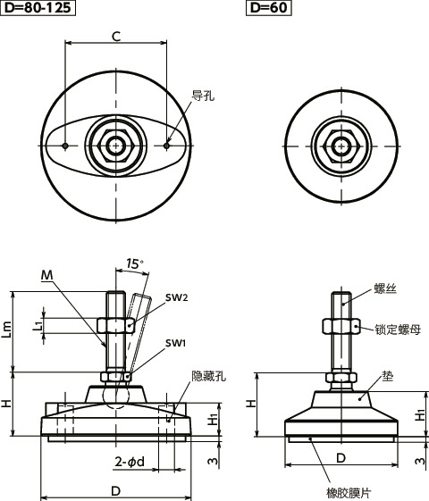 FPM-G调平调节器 - 重载型 - 带橡胶膜片寸法図