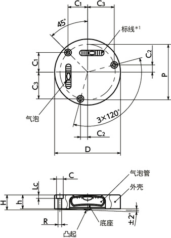 FSLH-AB带座双轴水平仪 - 可调节型寸法図