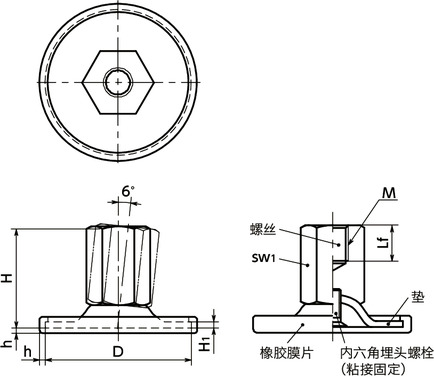 FUF-A1-X调平调节器（内螺纹） - 带橡胶膜片寸法図