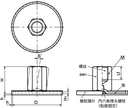FUFS-D1-X调平调节器（内螺纹） - 带橡胶膜片寸法図