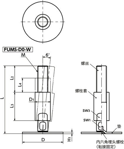 FUMS-D0-W调平调节器（外螺纹） - 带螺柱套寸法図