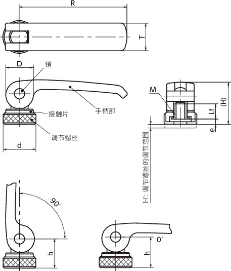 LWAF-AST凸轮手柄（内螺纹） - 调节型 - 钢制寸法図