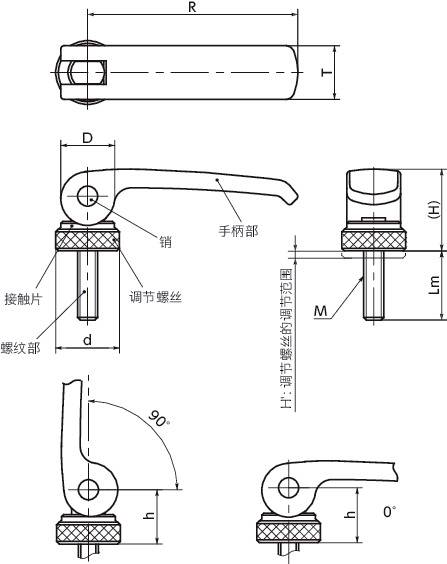 LWAM-ST凸轮手柄（外螺纹） - 调节型寸法図