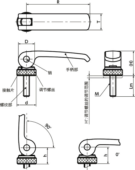 LWAM凸轮手柄（外螺纹） - 调节型寸法図