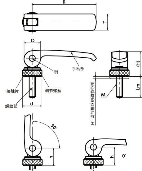 LWAMS-ANI凸轮手柄（外螺纹） - 调节型 - 全不锈钢制寸法図