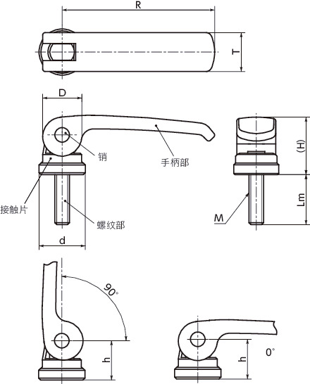 LWBM-ST凸轮手柄（外螺纹） - 固定型寸法図