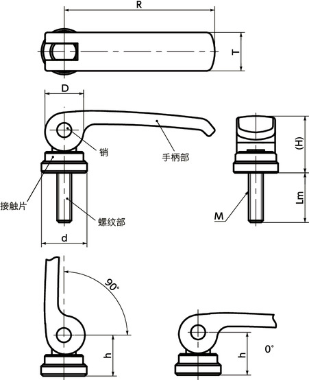 LWBMS-ANI凸轮手柄（外螺纹） - 固定型 - 全不锈钢制寸法図