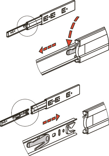 TSEA滑轨 - 三段抽拉 - 带自关闭机构 - 带拆装功能