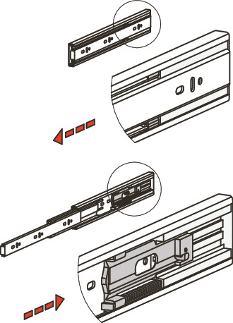 TSFA滑轨 - 三段抽拉 - 带自关闭＆软关闭机构 - 带拆装功能