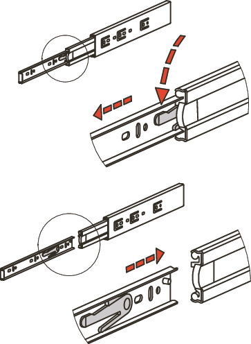 TSFA滑轨 - 三段抽拉 - 带自关闭＆软关闭机构 - 带拆装功能