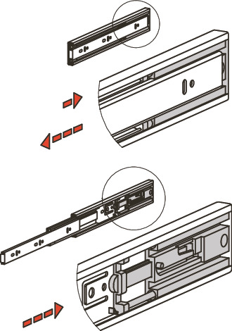 TSG滑轨 - 三段抽拉 - 带顶压开启机构 - 带拆装功能