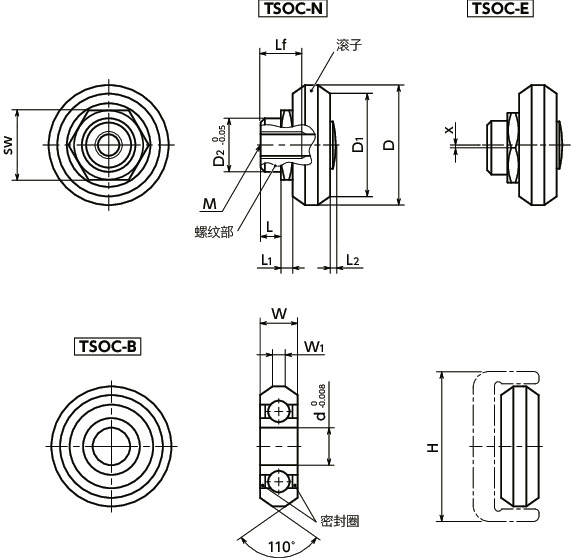 TSOC凸轮滚子寸法図