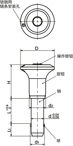 PCBLS-NI球型锁销 - 旋钮型寸法図