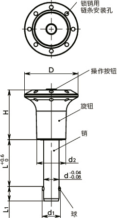 PCBLS球型锁销 - 旋钮型寸法図