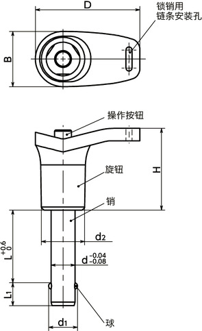 PDBLS球型锁销 - L形旋钮型寸法図