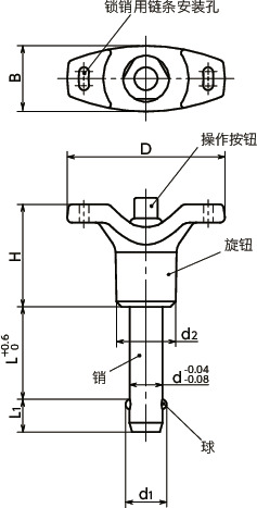 PWBLT球型锁销 - T形旋钮型寸法図
