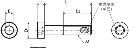 SLH-TZB-ALK内六角短头螺栓（带尼龙熔敷）寸法図