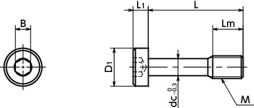 SSC-SLHL内六角短头防脱落螺钉（SUS316L）寸法図