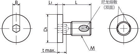 SSHS-UC-ALK内六角极短头螺栓（带尼龙熔敷 / 薄板固定用）寸法図