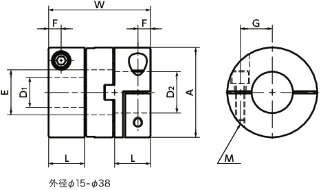 MOM-C挠性联轴器 - 十字滑块型 - 夹紧型寸法図