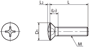 SPC-R树脂螺丝（PC / 十字槽圆顶埋头小螺钉）寸法図