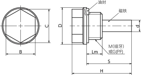 QPMAH螺塞 - 带磁铁寸法図