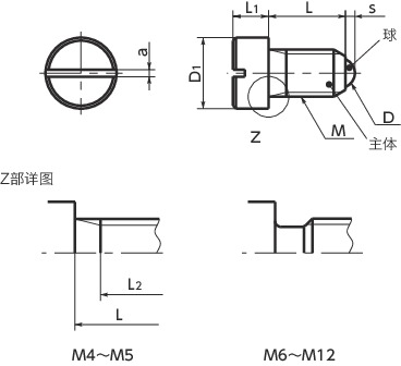 PBSHS小型球头柱塞 - 螺栓型寸法図
