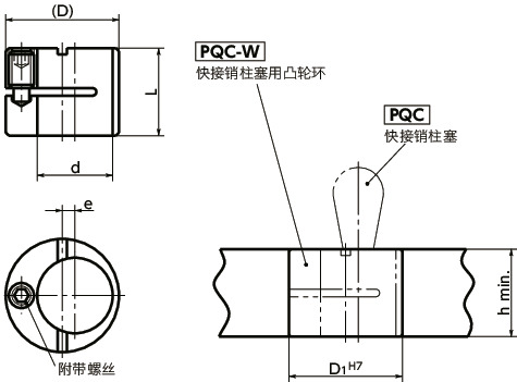 PQC-W快接销柱塞用凸轮环 寸法図