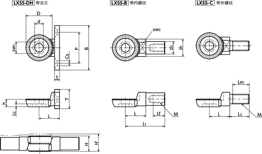LXSS锯齿锁紧（不锈钢制） - 带连接部寸法図