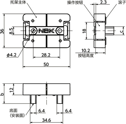 CUSH-2B快速定位托架 - 带长孔钢材用 - 双按钮型寸法図