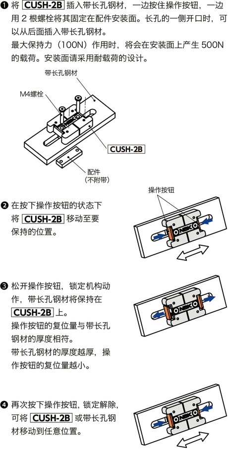 CUSH-2B快速定位托架 - 带长孔钢材用 - 双按钮型