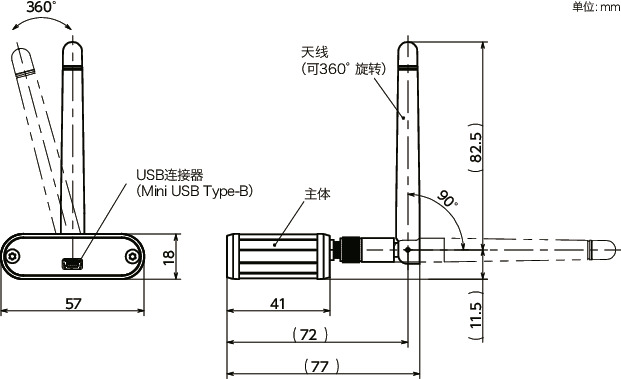 EPC-100信号收发器 - PC控制用寸法図
