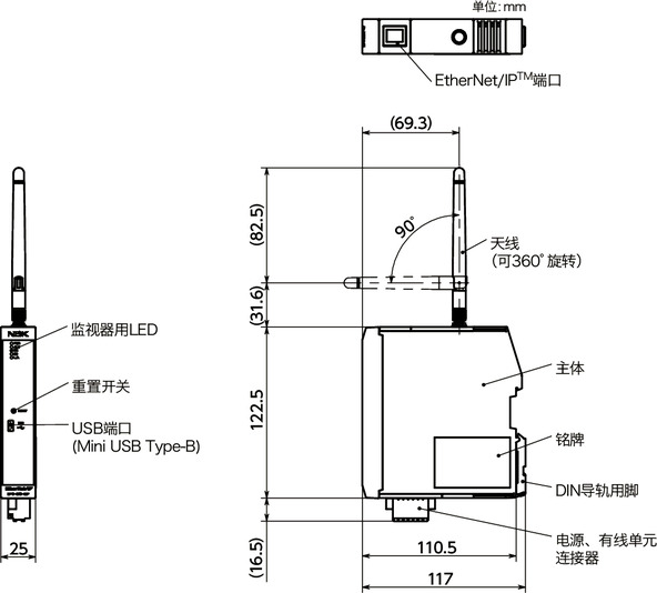 EPC-210-EIP收发器 - 支持EtherNet/IP<sup>TM</sup>寸法図