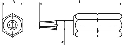 SKXB梅花槽短螺丝批头寸法図
