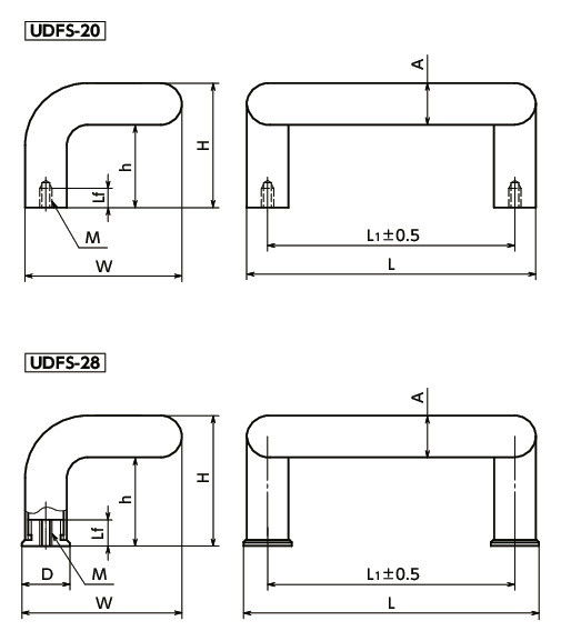 UDFS不锈钢拉手寸法図
