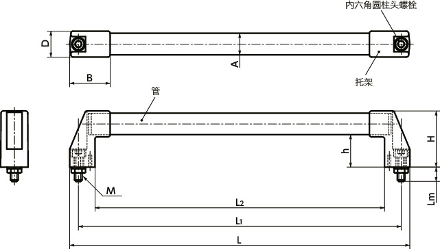 UFCS不锈钢柜管式拉手寸法図