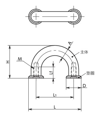UFF钢指状U型拉手 - 带垫圈寸法図