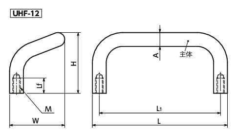 UHF钢制拉手寸法図