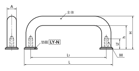 UNFS-W不锈钢U型拉手 - 带垫圈寸法図