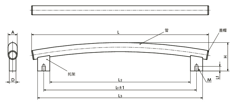 URF铝制管式拱形拉手寸法図
